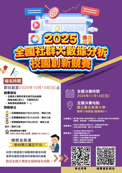 【校外競賽】國立臺北商業大學 — 2025全國社群大數據分析校園創新競賽圖片